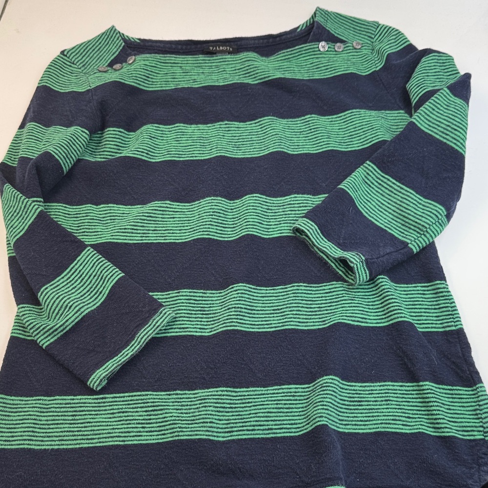Talbots Navy and Green Striped Top